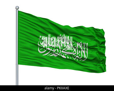 Hamas Flag On Flagpole, Isolated On White Background, 3D Rendering Stock Photo