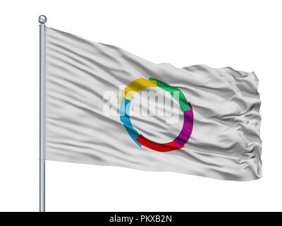 La Francophonie Flag On Flagpole, Isolated On White Background, 3D Rendering Stock Photo