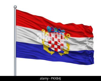 Croatia Naval Ensign Flag On Flagpole, Isolated On White Background, 3D Rendering Stock Photo