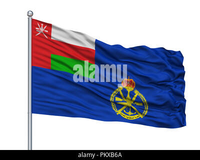 Oman Naval Ensign Flag On Flagpole, Isolated On White Background, 3D Rendering Stock Photo