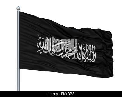 Islamic Courts Union Flag On Flagpole, Isolated On White Background, 3D Rendering Stock Photo