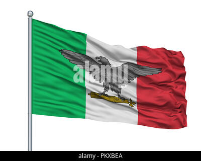 Italian Social Republic War Flag On Flagpole, Isolated On White Background, 3D Rendering Stock Photo