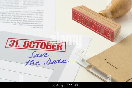 A red stamp on a document - October 31 Stock Photo