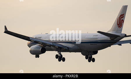 Richmond, British Columbia, Canada. 28th Aug, 2018. An Air China Airbus A330-300 (B-8383) wide-body jet airliner airborne on short final approach for landing. Credit: Bayne Stanley/ZUMA Wire/Alamy Live News Stock Photo