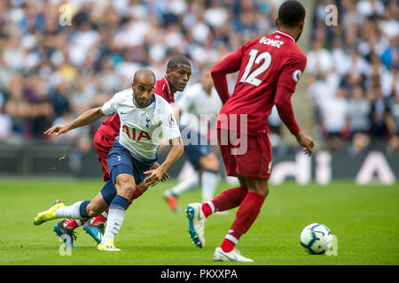 London, UK. 15th Sep 2018. Lucas of Tottenham Hotspur during the Premier League match between Tottenham Hotspur and Liverpool at Wembley Stadium, London, England on 15 September 2018. Editorial use only, license required for commercial use. No use in betting, games or a single club/league/player publications. Credit: THX Images/Alamy Live News Stock Photo