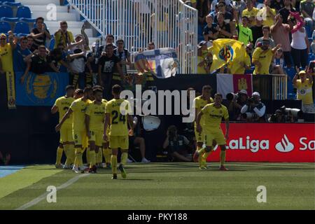Madrid, Spain. 16th September 2018.   Villarreal C.F. Goal , during the match between A.D. Leganes v Villarreal C.F.  for the matchday of 4th seasson of La Liga, played at Estadio Municipal de Butarque on16th of September 2018 in Madrid, Spain.  Cordon Press Credit: CORDON PRESS/Alamy Live News Stock Photo
