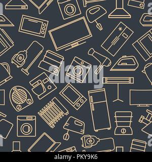 Seamless pattern from a set of household appliances icons of thin lines, vector illustration. Stock Vector