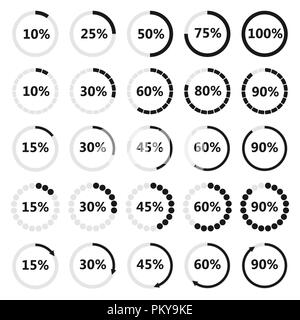 Set of circular load bar, isolated on white background. Five options, flat style, vector illustration. Stock Vector