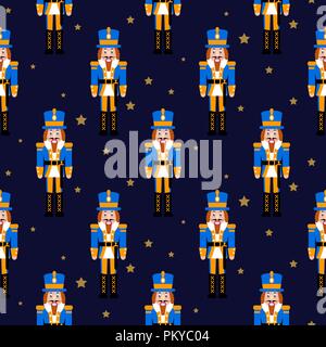 Nutcracker toy red xmas seamless vector pattern. Stock Vector
