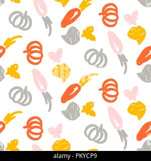 Vegetable seamless vector pattern hand drawn sketch style. Stock Vector