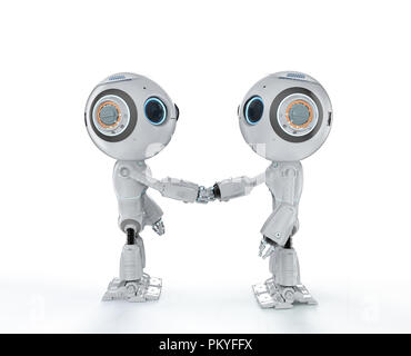 3d rendering mini robot hand shake with another robot Stock Photo