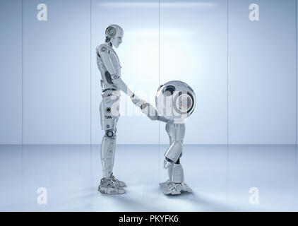 3d rendering mini robot hand shake with another robot Stock Photo