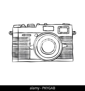 Hand drawn of Camera isolated on white background, in doodle style - Vector Illustration. Stock Vector