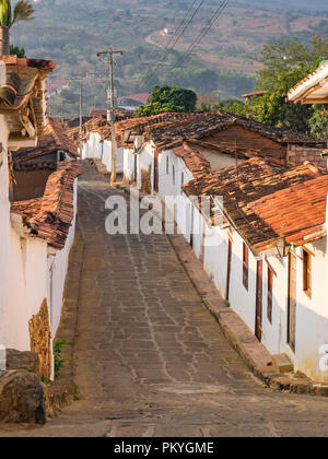 Barichara, Colombia, Santander, colonial street with white historic buildings Stock Photo