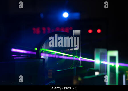 Experiment with lasers in the laboratory of Photonics Stock Photo
