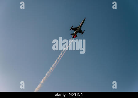 Izmir, Turkey - September 9, 2018. Solo Turk performs an Air Show over Izmir Sky on the day of Independence Izmir. Stock Photo