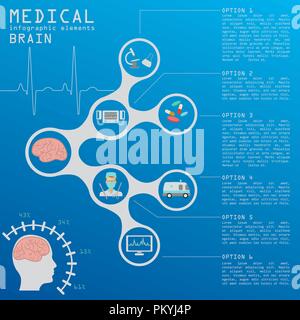 Medical and healthcare infographic, Brain  infographics. Vector illustration Stock Vector