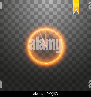 Neon light. Clock line icon. Time sign. Office Watch or Timer symbol. Glowing graphic design Stock Vector