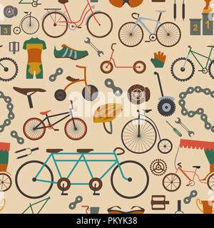 Bicycle seamless pattern. Colour flat design. Vector illustration Stock Vector