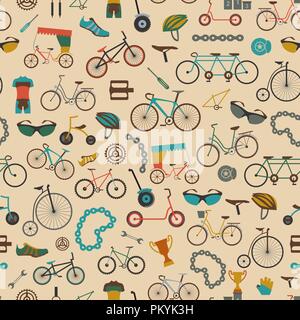 Bicycle seamless pattern. Colour flat design. Vector illustration Stock Vector