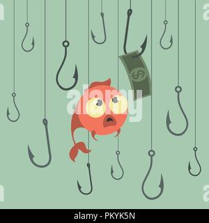 Cartoon vector concept. Fishing. Finances. Business risks. Banks. Credits and deposits.Vector illustration Stock Vector