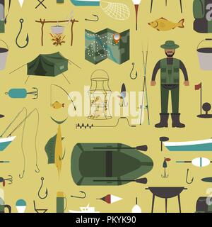 Fishing seamless pattern. Fishing design elements. Vector illustration Stock Vector