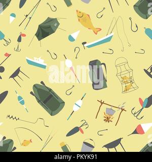 Fishing seamless pattern. Fishing design elements. Vector illustration Stock Vector