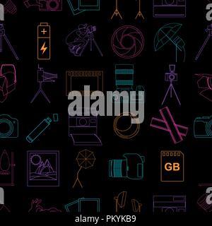 Photography seamless pattern with photo, camera equipment.  Vector illustration Stock Vector
