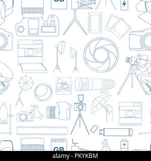 Photography seamless pattern with photo, camera equipment.  Vector illustration Stock Vector