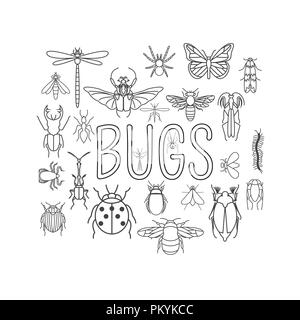 Insects icon flat style. 24 pieces in set. Outline version. Vector illustration Stock Vector