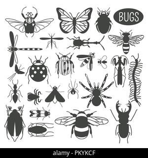 Insects icon flat style. 24 pieces in set. Colour version. Vector illustration Stock Vector
