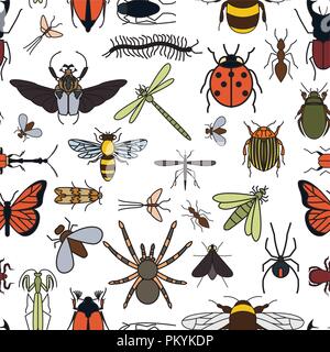 Insects seamless pattern. 24 pieces in set.  Vector illustration Stock Vector