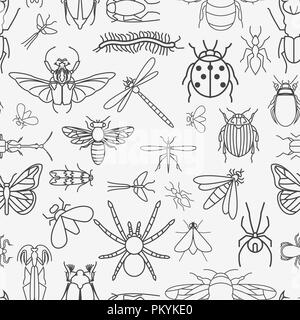 Insects seamless pattern. 24 pieces in set.  Vector illustration Stock Vector