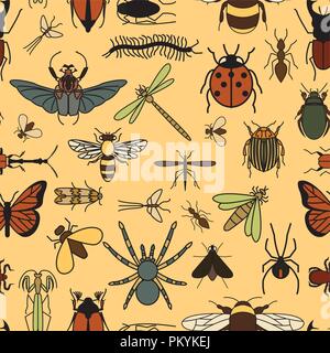 Insects seamless pattern. 24 pieces in set.  Vector illustration Stock Vector