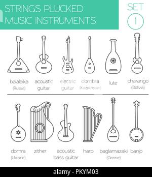 Musical instruments graphic template. Strings plucked. Vector illustration Stock Vector