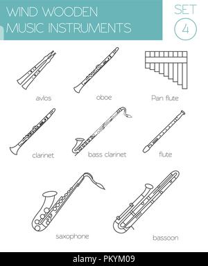 Musical instruments graphic template. Wind wooden. Vector illustration Stock Vector