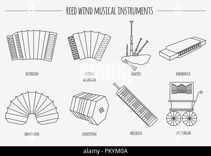Musical instruments graphic template. Reed wind. Vector illustration Stock Vector