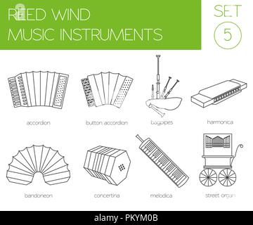 Musical instruments graphic template. Reed wind. Vector illustration Stock Vector
