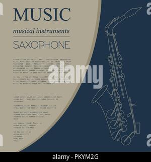 Musical instruments graphic template. Saxophone. Vector illustration Stock Vector
