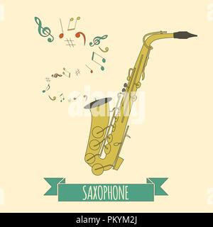 Musical instruments graphic template. Saxophone. Vector illustration Stock Vector