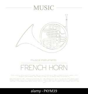 Musical instruments graphic template. French horn. Vector illustration Stock Vector