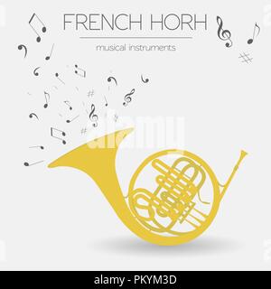 Musical instruments graphic template. French horn. Vector illustration Stock Vector