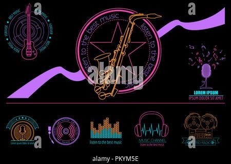 Musical instruments logos and badges. Graphic template. Vector ...