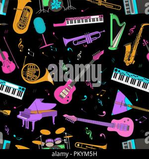 Musical instruments seamless pattern. Vector illustration Stock Vector