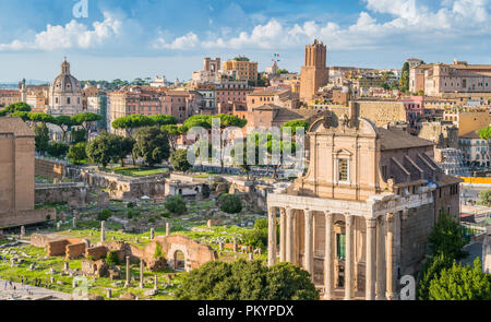 Scenic sight in the Roman Forum, with the Tower of the Militia and the Trajan's Market. Rome, Italy. Stock Photo
