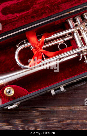 Trumpet with mouthpiece in velvet box Stock Photo - Alamy