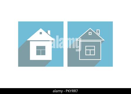 Flat icons of contour and silhouette houses with a window for websites and applications, long shadow Stock Vector