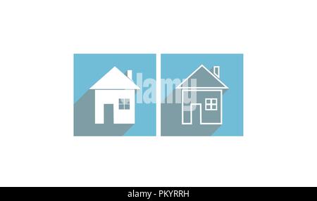 Flat icons of contour and silhouette houses with door and window for websites and applications, long shadow Stock Vector