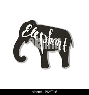 The logo of the elephant. Vector illustration. Calligraphic text. Stock Vector