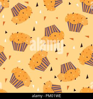 Cupcakes pattern illustration. Seamless print. Vector bakery background Stock Vector